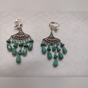 Sterling Turquoise Drop Dangle Earrings SX925 Thailand Lever Back Hinged Boho